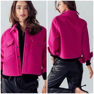 Magenta Curly Sherpa Cropped Shacket